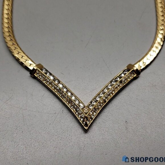 Vtg 80s Signed Christian Dior "V" Rhinestone Bulky Chain 6.5" Choker Necklace - Picture 5 of 7